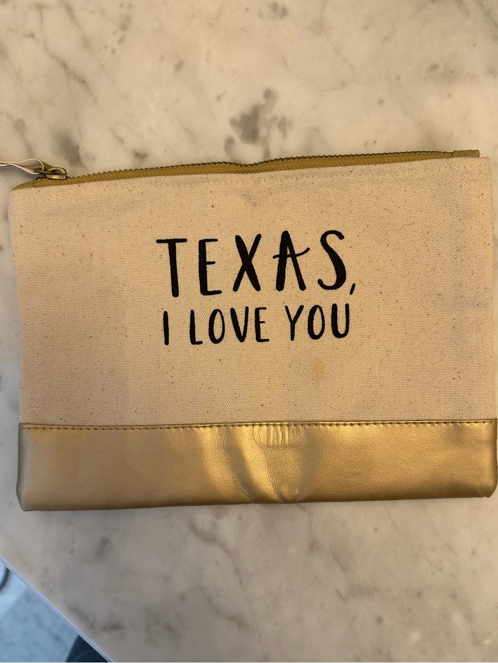 Texas I Love You Canvas Pouch with Gold Accent - 5x7 
Never used